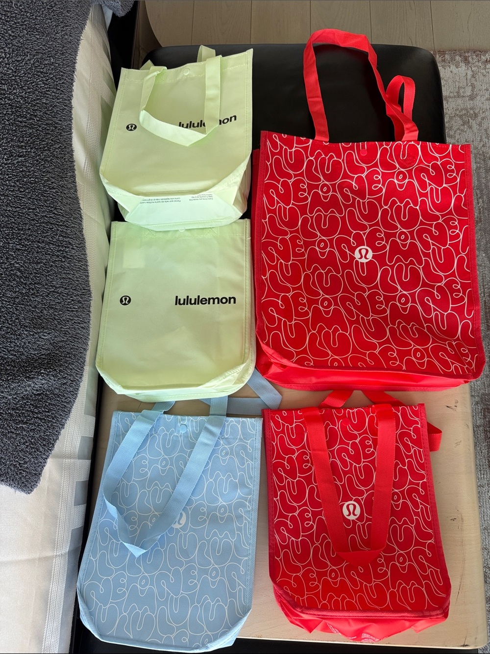 lululemon athletica Red, Light Blue, Light Green and Pale Yellow Tote Bags Set